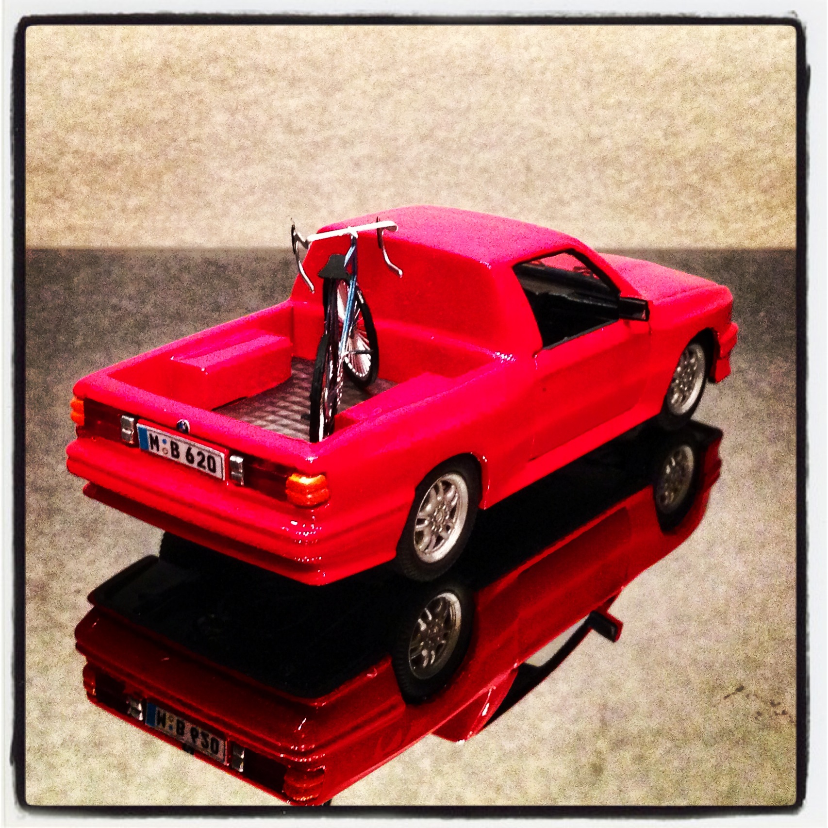 BMW 3 series pick up (E30) with bycicle, red (handmade)